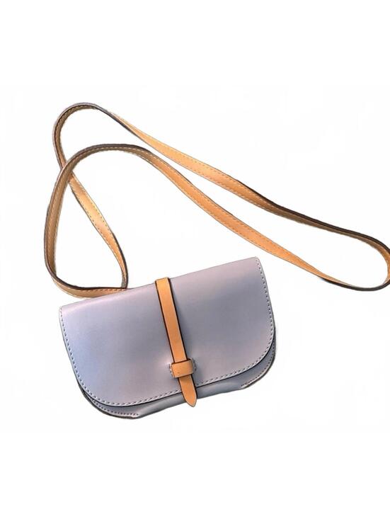 Handbags - Crossbody Bag Purse Wallet. Pale Blue with Tan Strap.